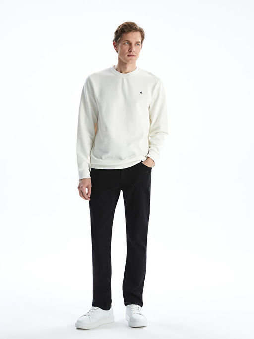 Bisiklet Yaka Uzun Kollu Bask?l? Erkek Sweatshirt