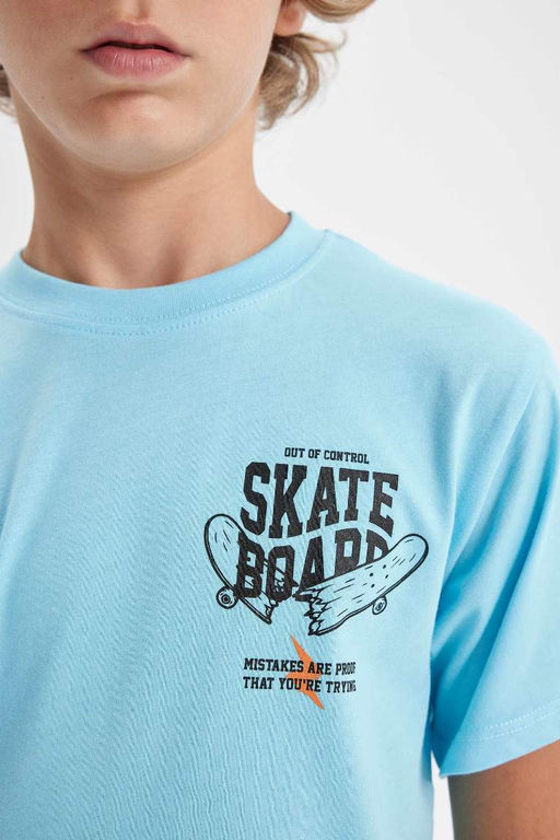 Футболка стандартного кроя с круглым вырезом и принтом для мальчиков с короткими рукавами - Defacto фото 5