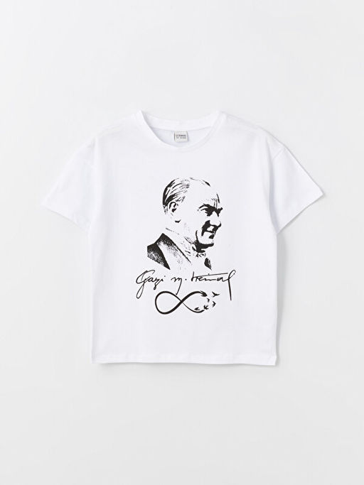 Bisiklet Yaka Atat?rk Bask?l? K?sa Kollu K?z ?ocuk Ti??rt