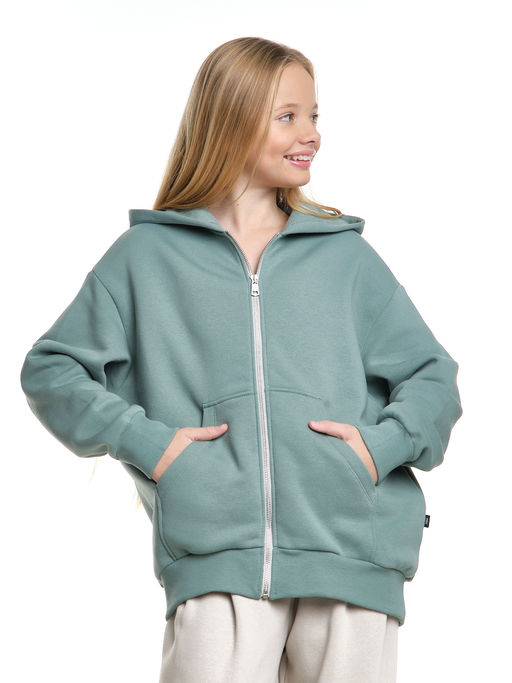 Толстовка с начесом оверсайз на молнии 22-5609 мятный - Mini maxi фото 7