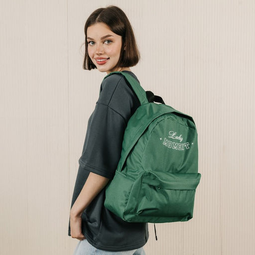 Рюкзак текстильный Lucky moment, с карманом, 29х12х40 зелёный - Nazamok фото 9
