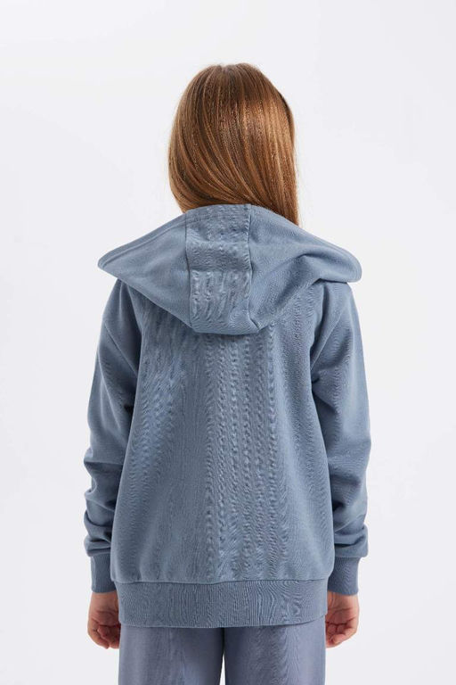 Базовый школьный кардиган с капюшоном и молнией для девочек - Defacto фото 6