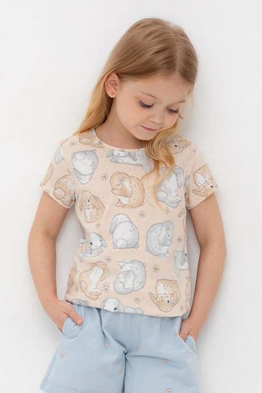 Crockid _ КР 302747/песчаный,зайчики и ромашки к563 фуфайка (футболка) для дев  фото 3