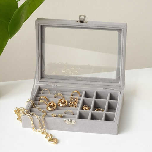 Шкатулка для украшений, 7 полос, 9 ячеек, 20×15×4.5, серая