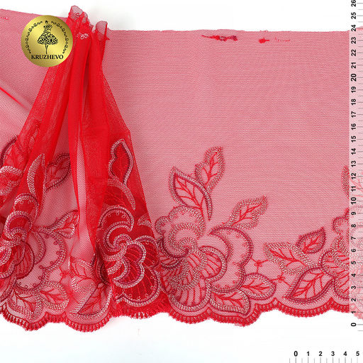 Кружево вышивка на сетке KRUZHEVO арт.TBY.OG72 шир.240мм цв.бордо,правая уп.6,2м