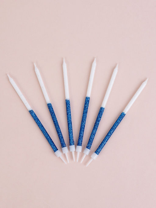 Цена за 2 шт. Свечи для торта Блестящее сияние, 6 шт, белые с голубым