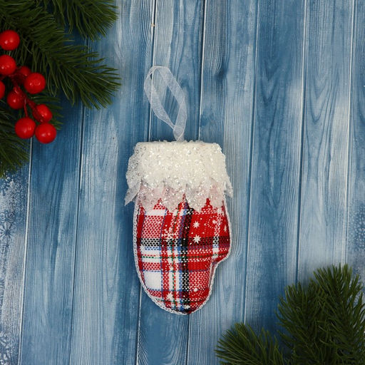 Ёлочная игрушка Рукавица элит 712 см, красно-белый