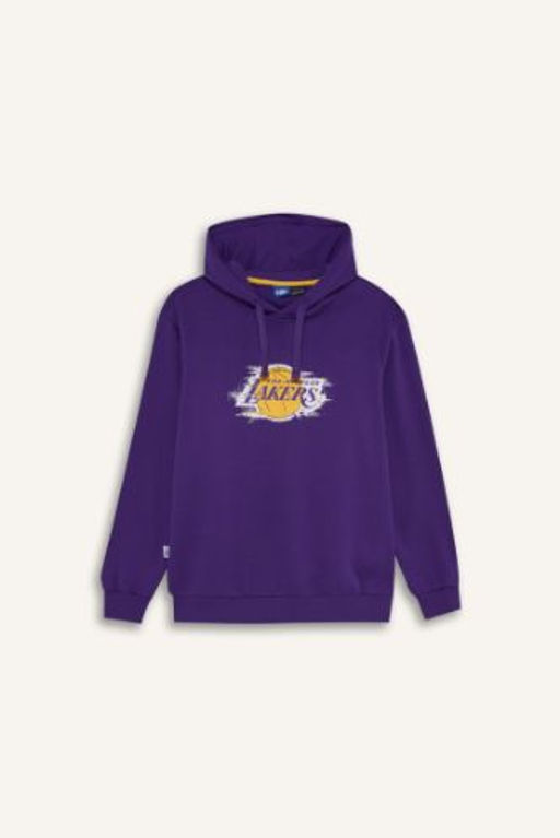 DeFactoFit NBA Los Angeles Lakers Standart Fit Kapusonlu Bask?l? Kal?n Sporcu Sweatshirt