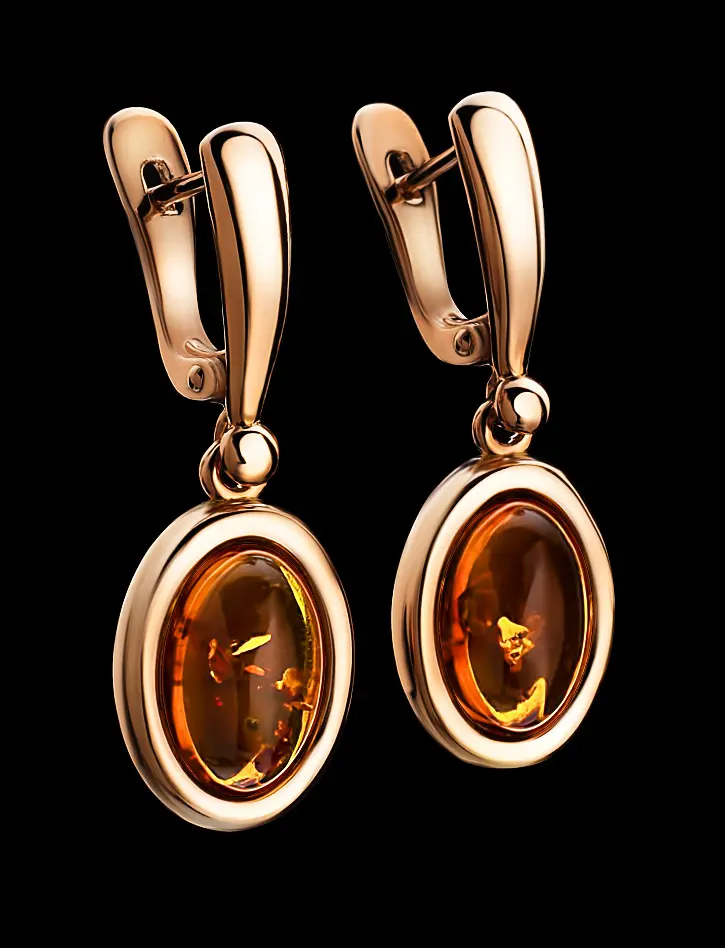 Серьги из позолоченного серебра и натурального цельного янтаря коньячного цвета Годжи, 810104164 - Амберхолл фото 2