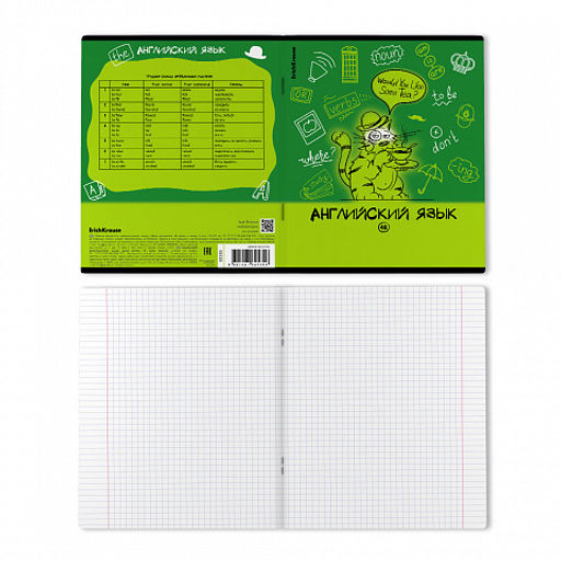 Цена за 5 шт. Тетрадь общая ученическая с пластиковой обложкой на скобе ErichKrause Котоформулы, Английский язык, 48 листов, клетка  фото 2