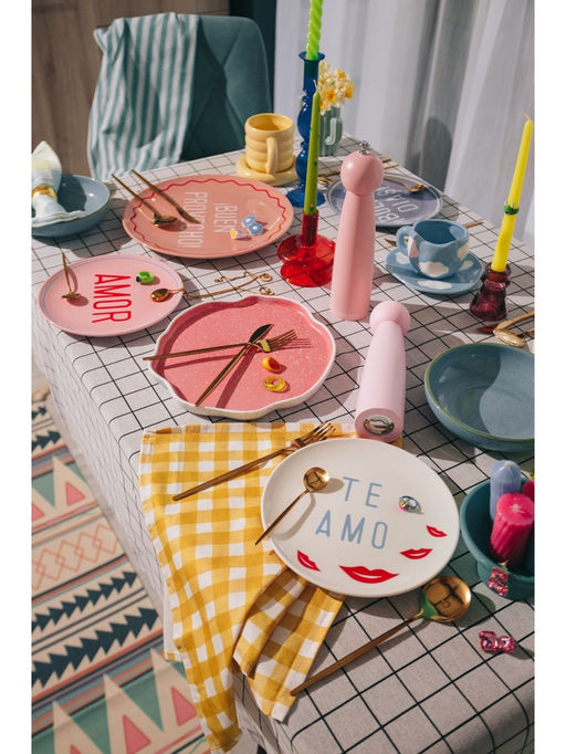 Тарелки SL Home Уроки испанского: Amor - Te amo, d=22 см, набор 2 шт., фарфор, белые, розовые