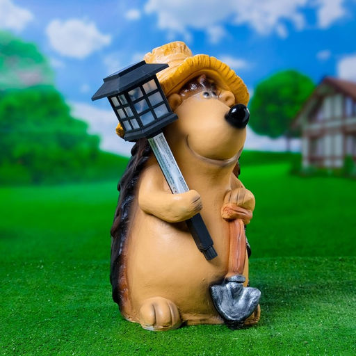 Садовая фигура - фонарь из полистоуна Ёжик с лопатой, 43 см - Хорошие сувениры фото 2