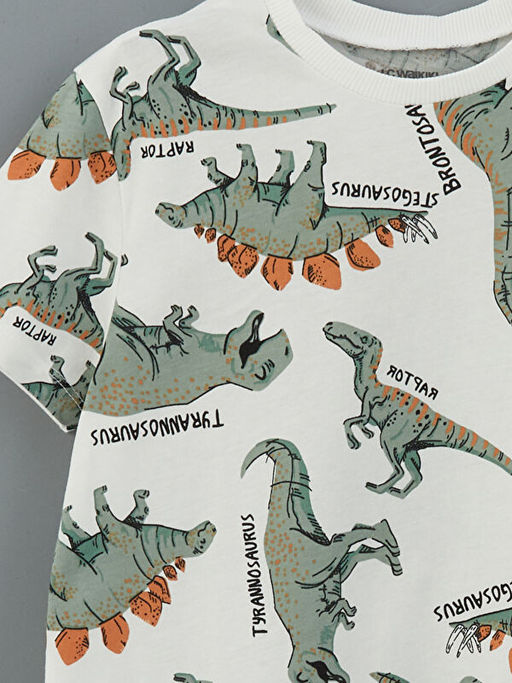 Bisiklet Yaka Dinozor Bask?l? Erkek ?ocuk Ti??rt