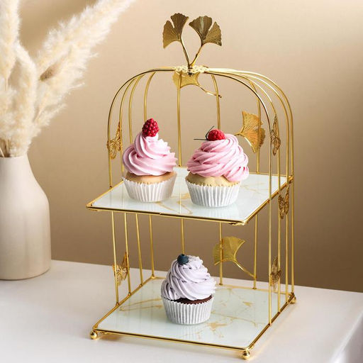 Подставка под десерты 2-х ярусная Мрамор, 21?21?43 см, цвет металла золотой - Simaland фото 4