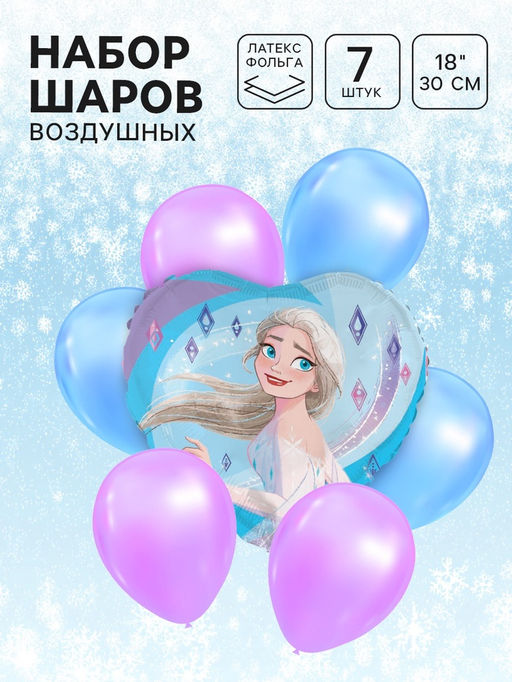 Цена за 2 шт. Шары воздушные, набор 7 шт, фольга, латекс, Холодное сердце