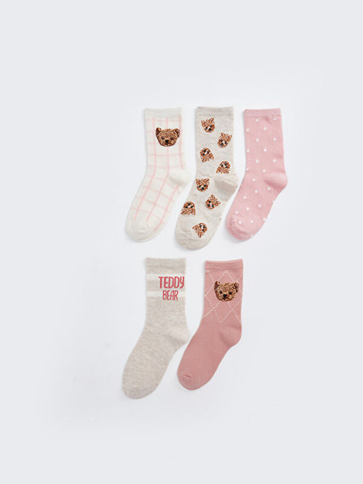 Ay? Teddy Desenli K?z ?ocuk Soket ?orap 5li