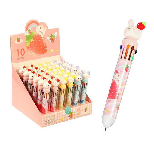 Цена за 36 шт. Ручка шариковая многоцветная «Зайчик» 10 цветов, 0.5 мм, МИКС (штрихкод на штуке)