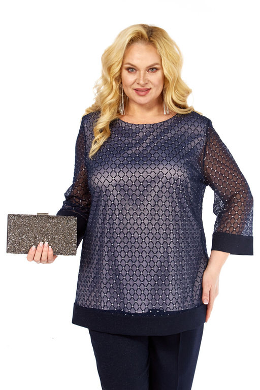 Блуза Элль стиль 2435/1а темно-синий  фото 5