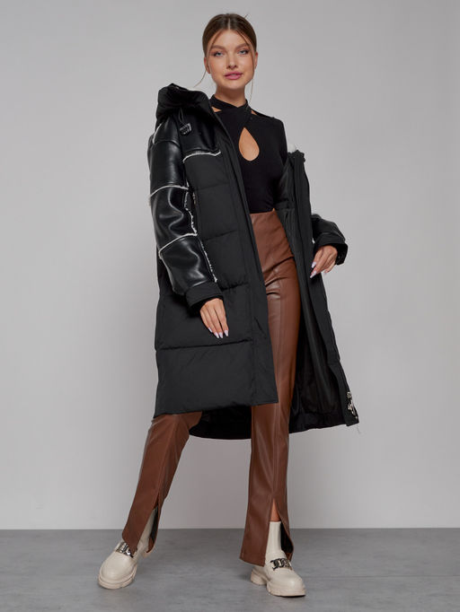 Пальто утепленное молодежное зимнее женское черного цвета 51131Ch - MaxRita фото 13