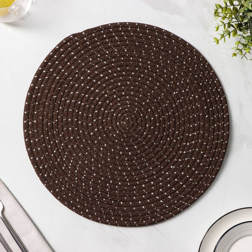 Салфетка сервировочная на стол Доляна Блеск, d=38 см, хлопок, цвет коричневый фото 9