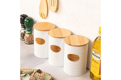 Набор 3 банок для сыпучих продуктов 900 мл 10*10*14,5 см Tea, coffee, sugar белый с бамбук.крыш