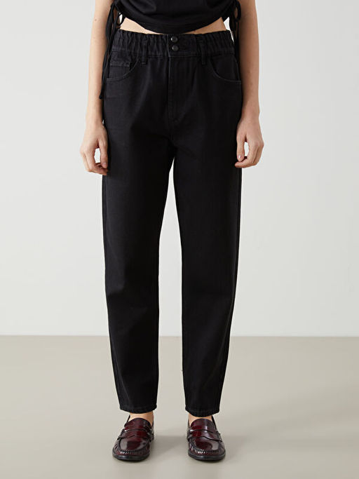 Beli Lastikli Slouchy Fit Kad?n Jean Pantolon