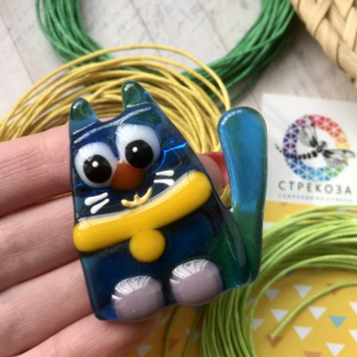 Брошь Кот с медальоном - Стрекоза фото 2