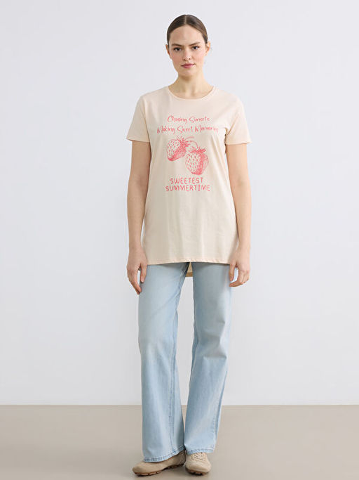 Bisiklet Yaka Bask?l? Kad?n Ti??rt