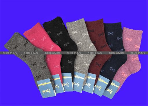 Цена за 12 пар. Зувей носки женские ангора внутри махра Бантики 36-41 (фактически 36-41)  фото 4