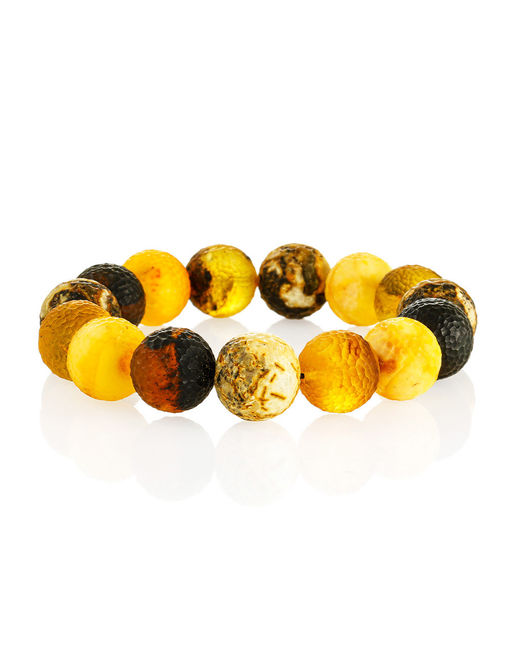 Крупный браслет из янтарных бусин разных оттенков с необычной поверхностью Марс