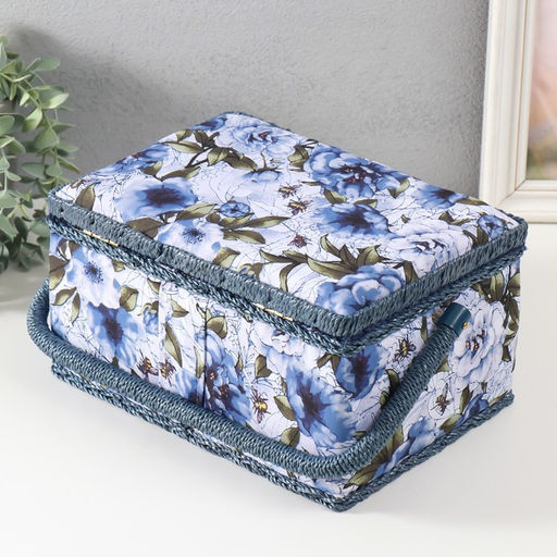 Шкатулка для рукоделия и шитья «Бело-голубые пионы», хранение ниток, иголок, мелочи, 19×26×14.5 см