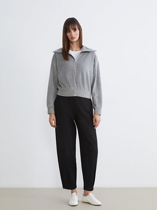 Dik Yaka Oversize Kad?n Fermuarl? Sweatshirt