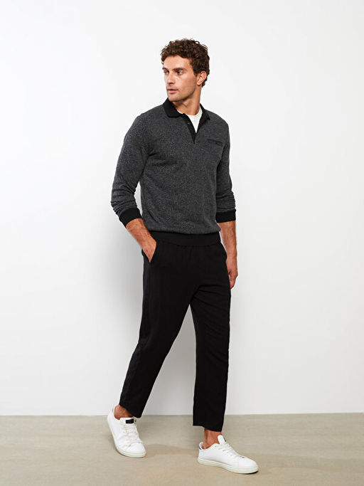 Polo Yaka Uzun Kollu Erkek Sweatshirt