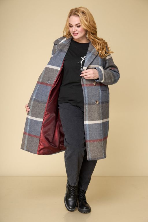 Пальто БелЭльСтиль 855 клетка синяя фото 3