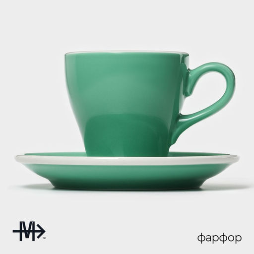Кофейная пара Magistro Coffee time, 2 предмета: чашка 180 мл, блюдце d=14.5 см, фарфор, бирюзовая