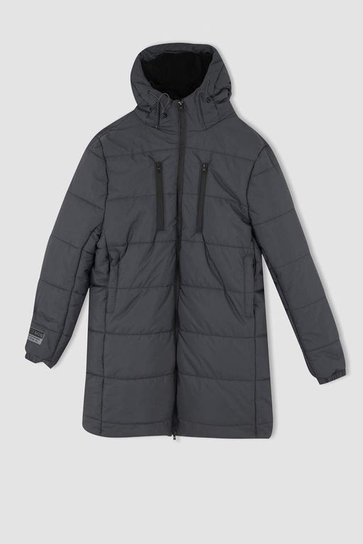 Водонепроницаемая длинная куртка-пуховик с капюшоном и принтом. Парка - Defacto фото 9