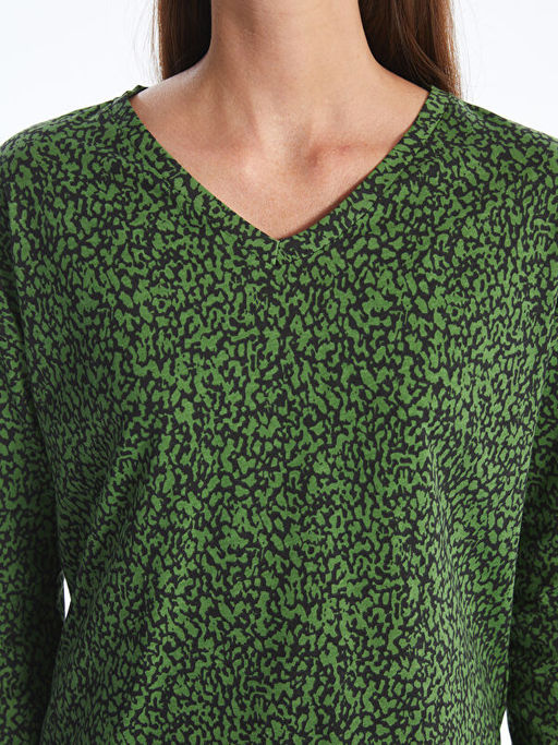 V Yaka Desenli Uzun Kollu Kad?n Bluz