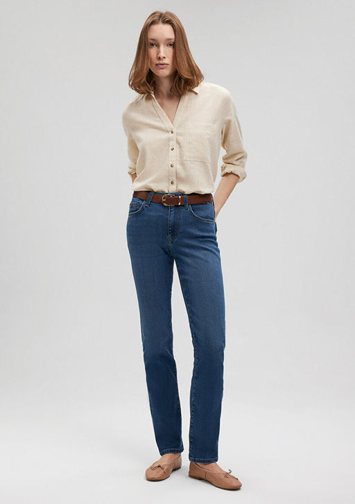 Kendra Gold Premium Golgeli Indigo Mavisi Jean Pantolon