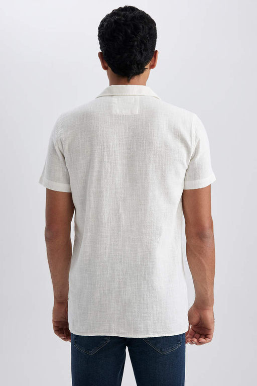 Хлопковая рубашка обычного кроя с открытым воротником и короткими рукавами - Defacto фото 5