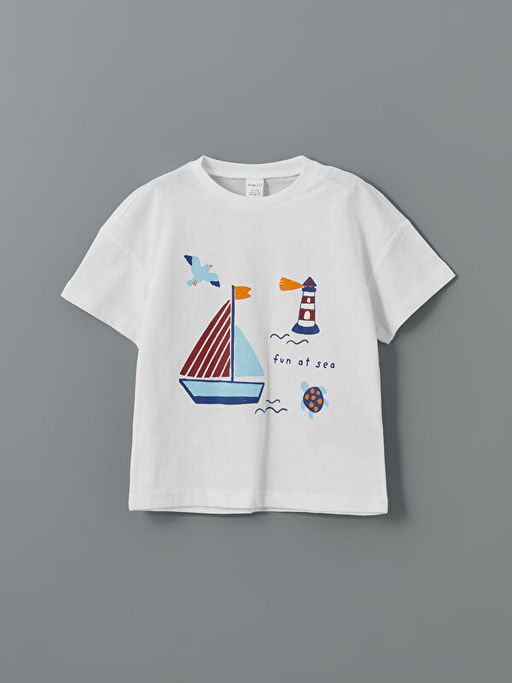 Bisiklet Yaka Bask?l? K?sa Kollu Erkek ?ocuk ?ortlu Pijama Tak?m?