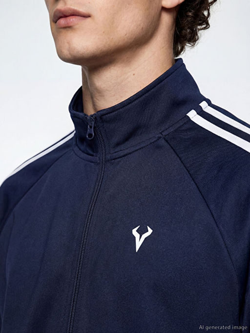 Dik Yaka ?eritli Erkek Fermuarl? Sweatshirt