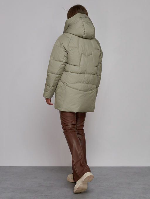 Зимняя женская куртка модная с капюшоном светло-зеленого цвета 52362ZS - HULDLUCK фото 16