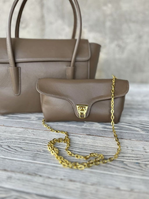 Женская кожаная сумка с клатчем 509286 Хаки