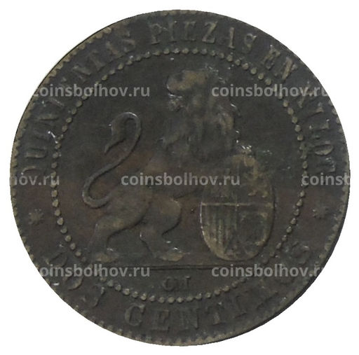 Монета 2 сентимо 1870 года Испания