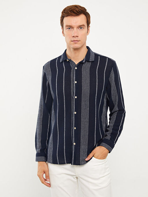 Regular Fit Uzun Kollu ?izgili Erkek G?mlek