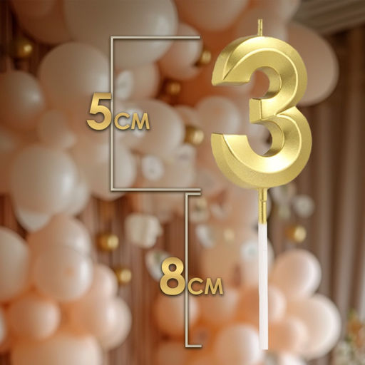 Цена за 2 шт. Свеча в торт на шпажке «Цифра 3», золотая, 5 см