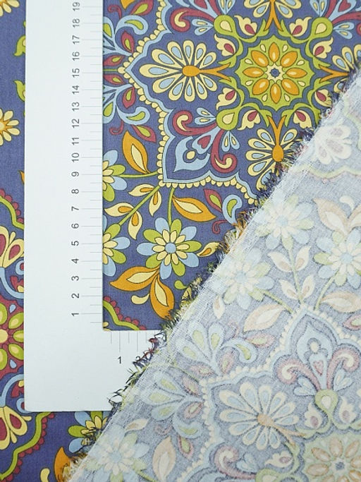 Сатин Мандала цветов цв.джинсово-фиолетовый, ш.2.5м, хлопок-100%, 115гр/м.кв - Купава фото 3