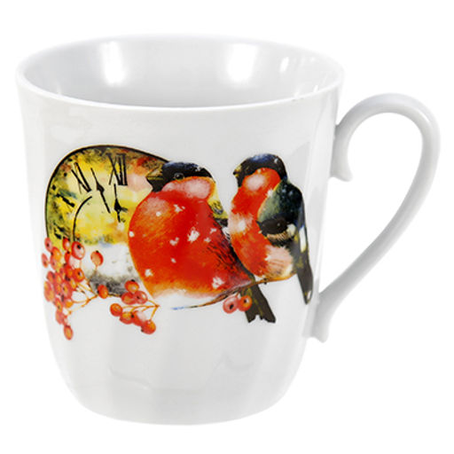 Кружка фарфоровая "Снегири" 350мл, д9см, h10см, форма "Витая" (Россия)
