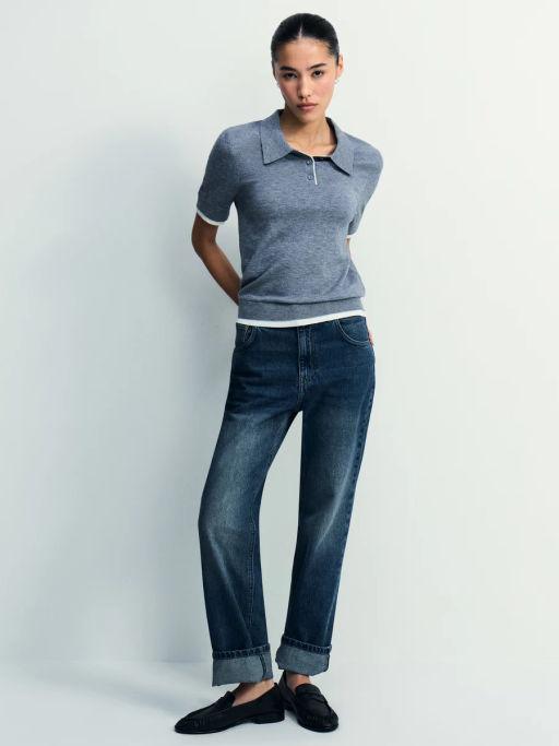 Джемпер поло из вискозы с короткими рукавами / Zarina фото 3