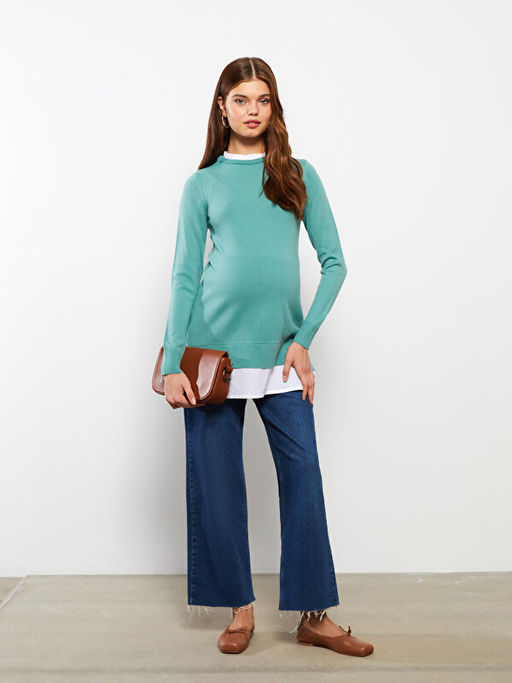 Bisiklet Yaka D?z Uzun Kollu Hamile Tunik